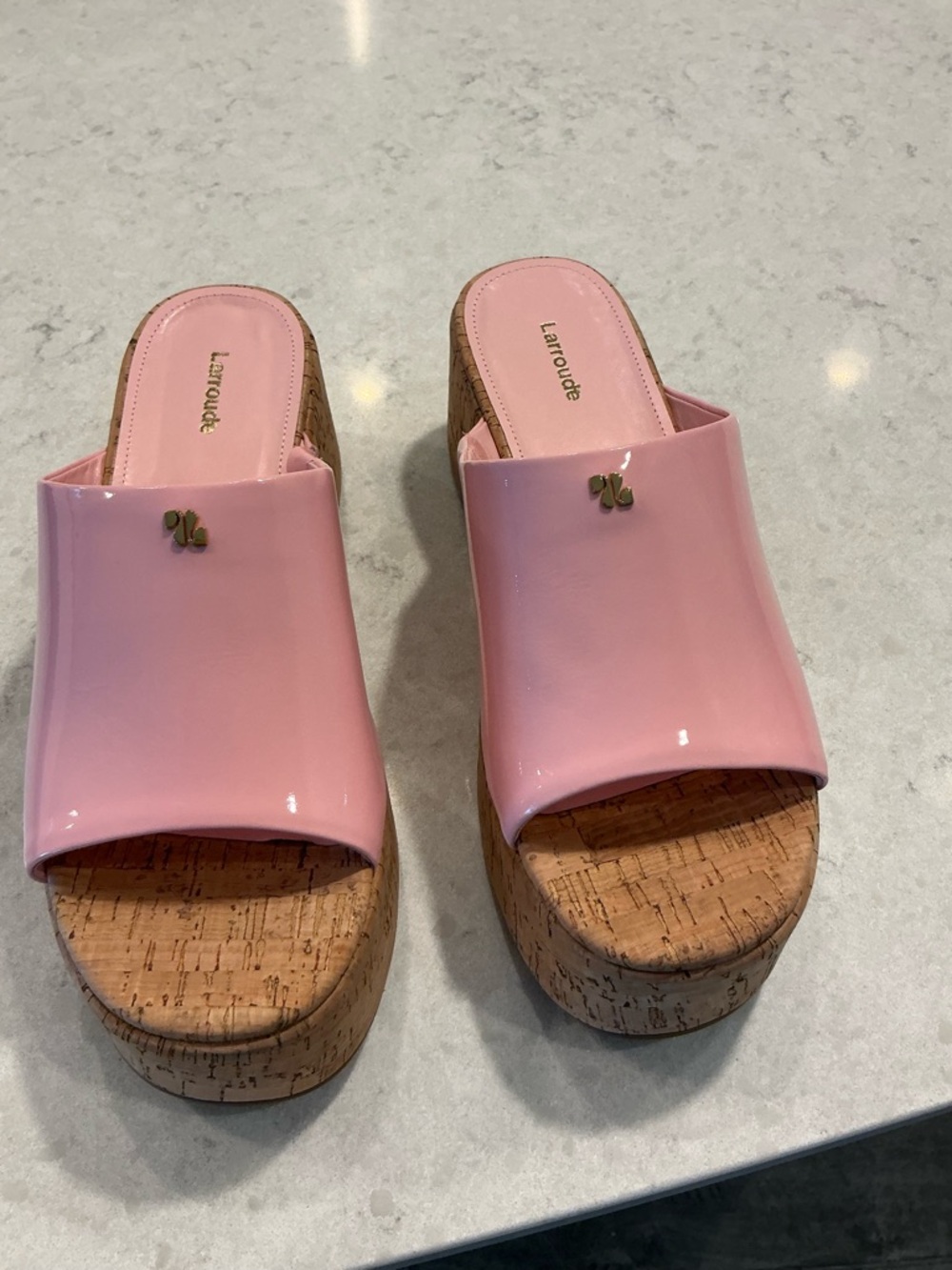 Larroude Pink Patent Cork Platform Slides  2 DAYS  ONLY 100. N/O